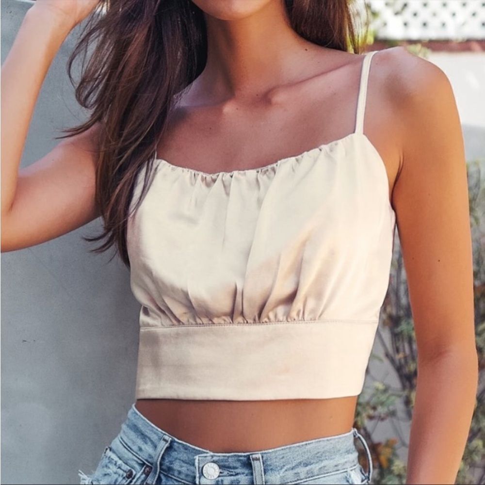 ‎Lulus Luxe'd Out Champagne Satin Top
